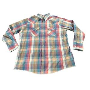 Vtg Western Frontier Pearl Snap Shirt‎ XXL Plaid Long Sleeve Cowboy Western